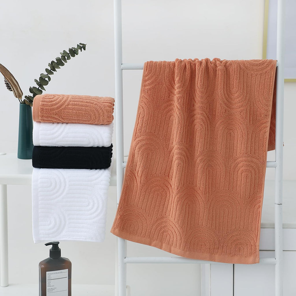 Pidada Hand Towels Set of 4 Striped Pattern 100% Cotton Absorbent Soft Decorative Towel for Bathroom Black
