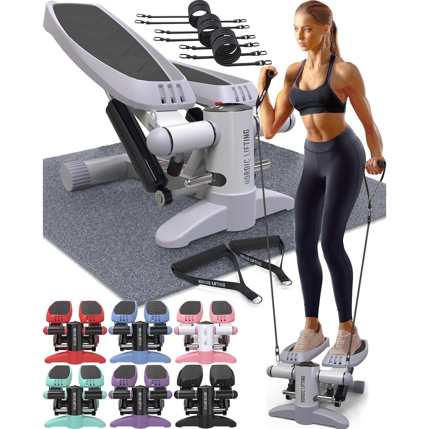 Nordic Lifting Mini Step Machine with Resistance Bands & LCD Monitor