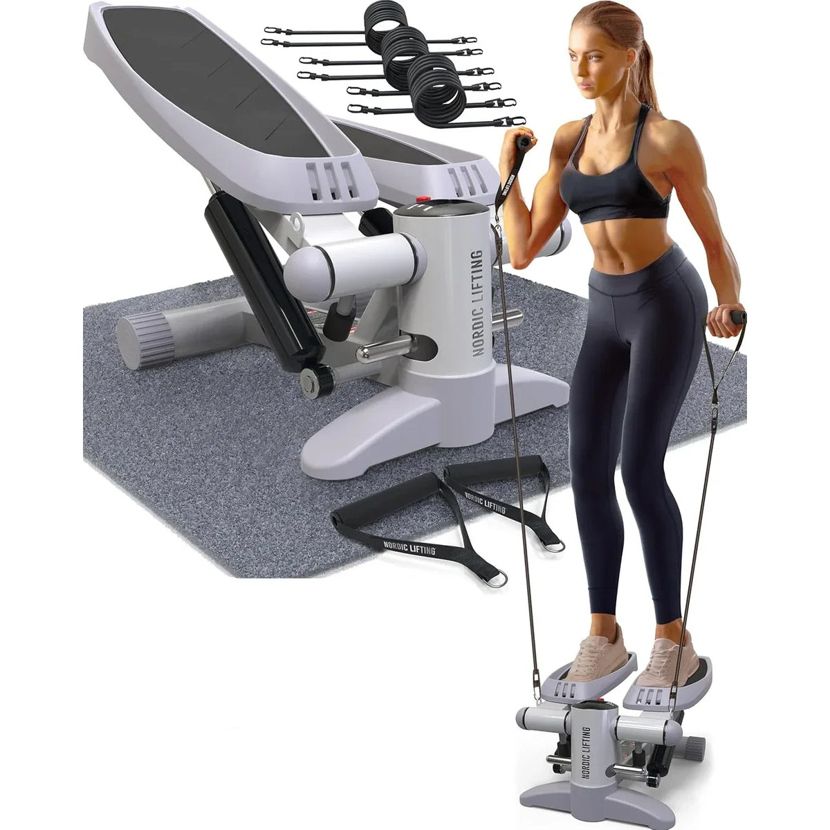Nordic Lifting Mini Step Machine with Resistance Bands & LCD Monitor