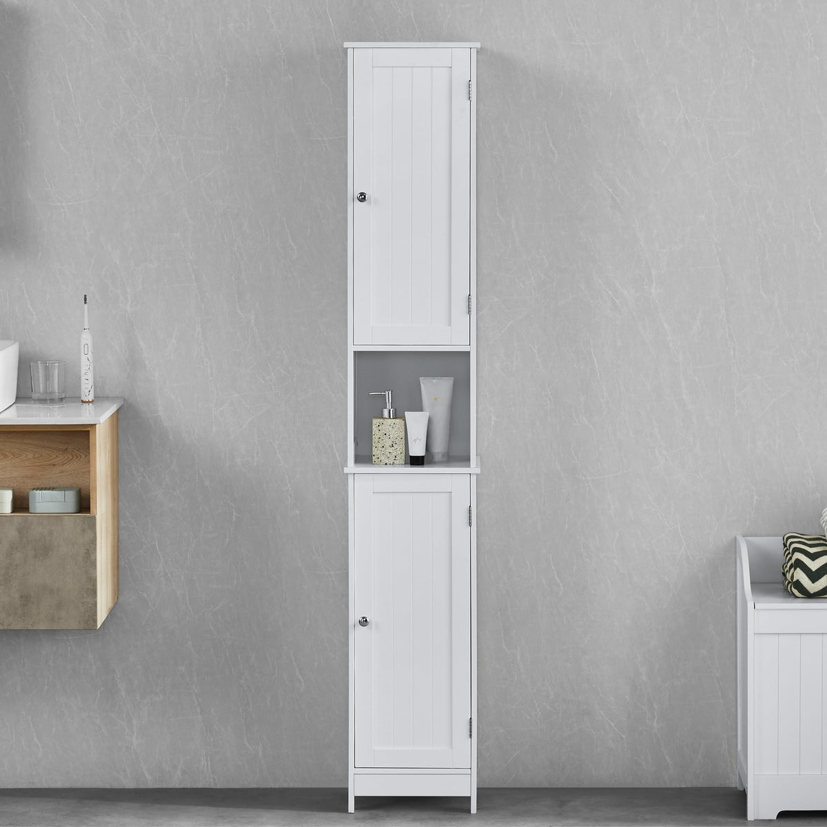 Bath Vida Priano Freestanding 2 Door Tall Storage Cabinet, White - image 2