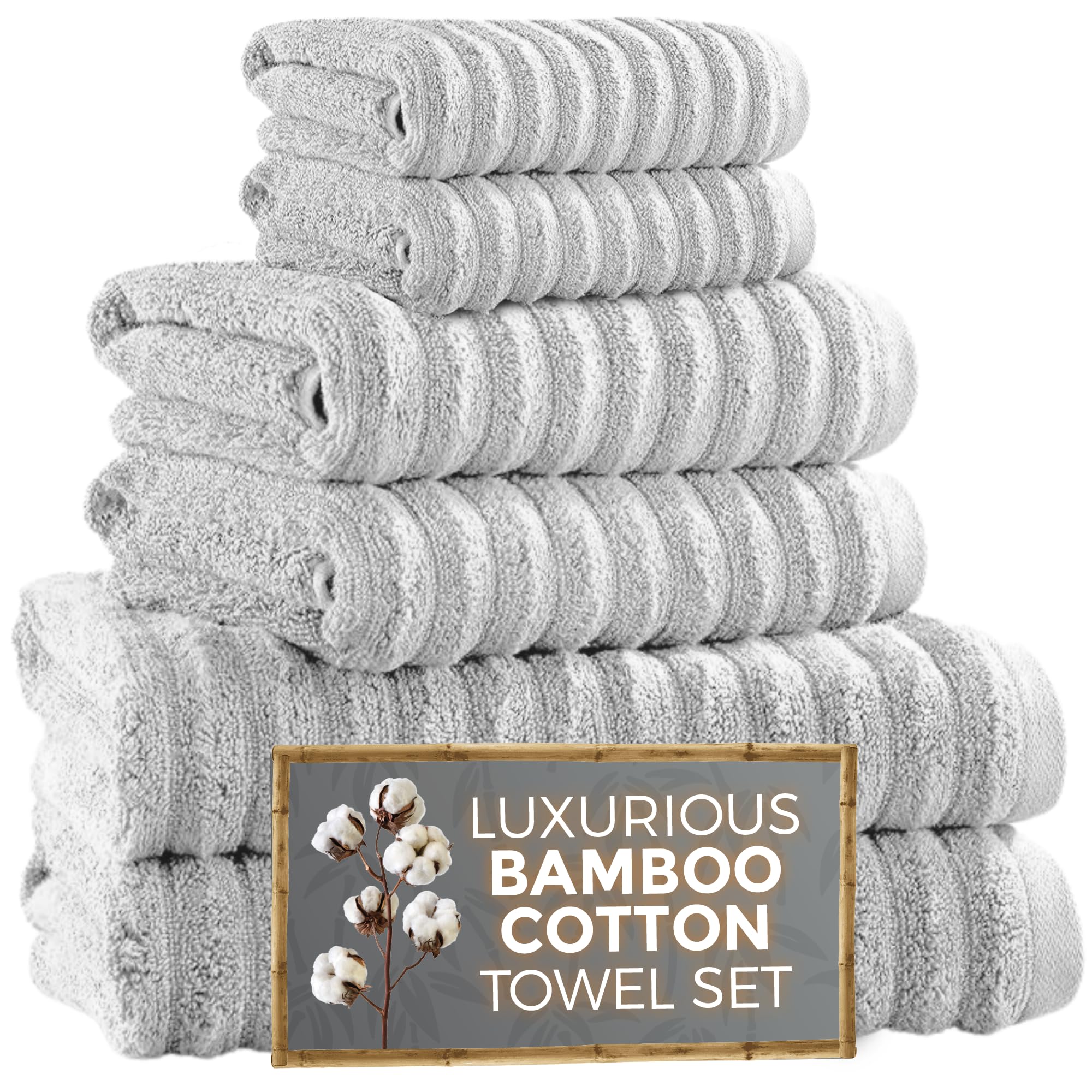 Towelogy Luxury 6-Piece Bamboo Cotton Towel Set with Bath Sheet – Silver