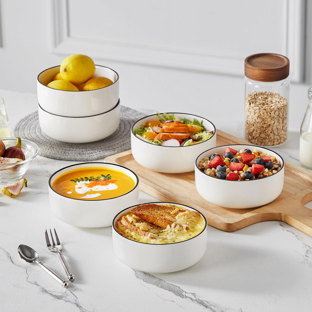 MALACASA 24 oz Cereal Bowls Set of 6 | Porcelain Soup & Salad Bowls