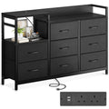 ODK 8-Drawer Fabric Chest of Drawers with Charging Station | Black