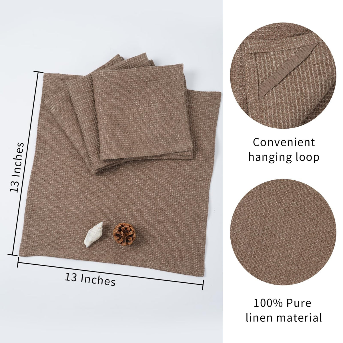 HSOFTIFY 100% Pure Linen Washcloths with Waffle Weave 4 Pack, Coffee - image 2