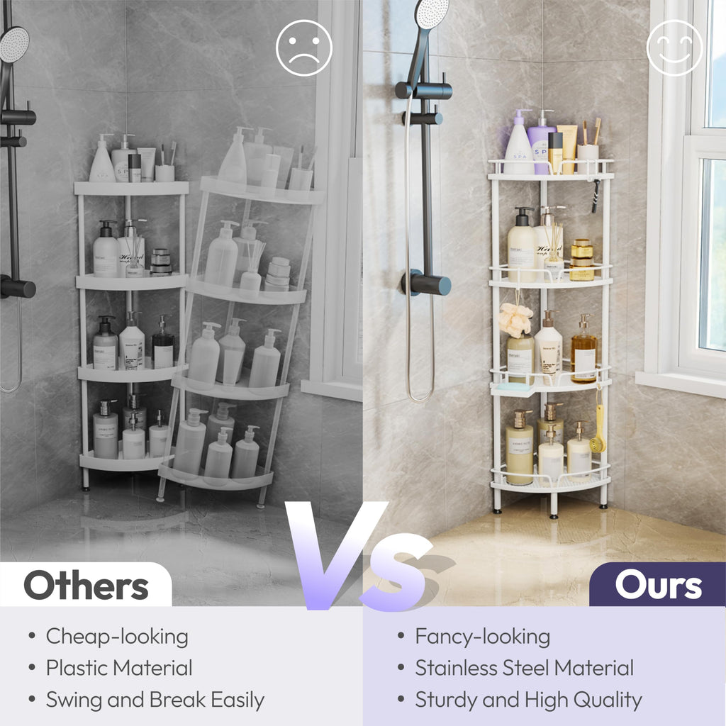 SWTYMIKI 4-Tier Corner Shower Caddy | Rustproof Standing Bathroom Shelf