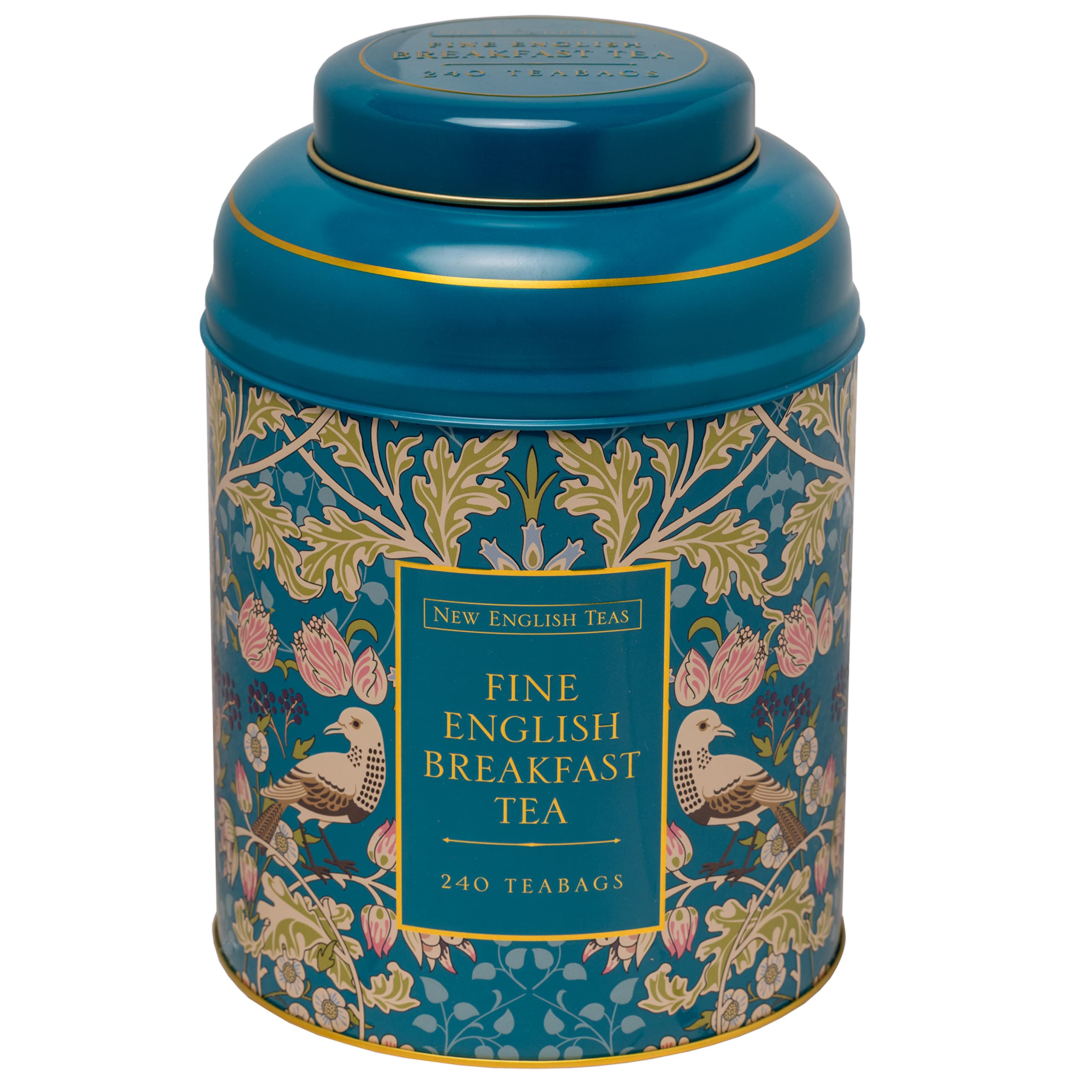 New English Teas Breakfast Tea Caddy – Teal Song Thrush Tin, 240 Bags