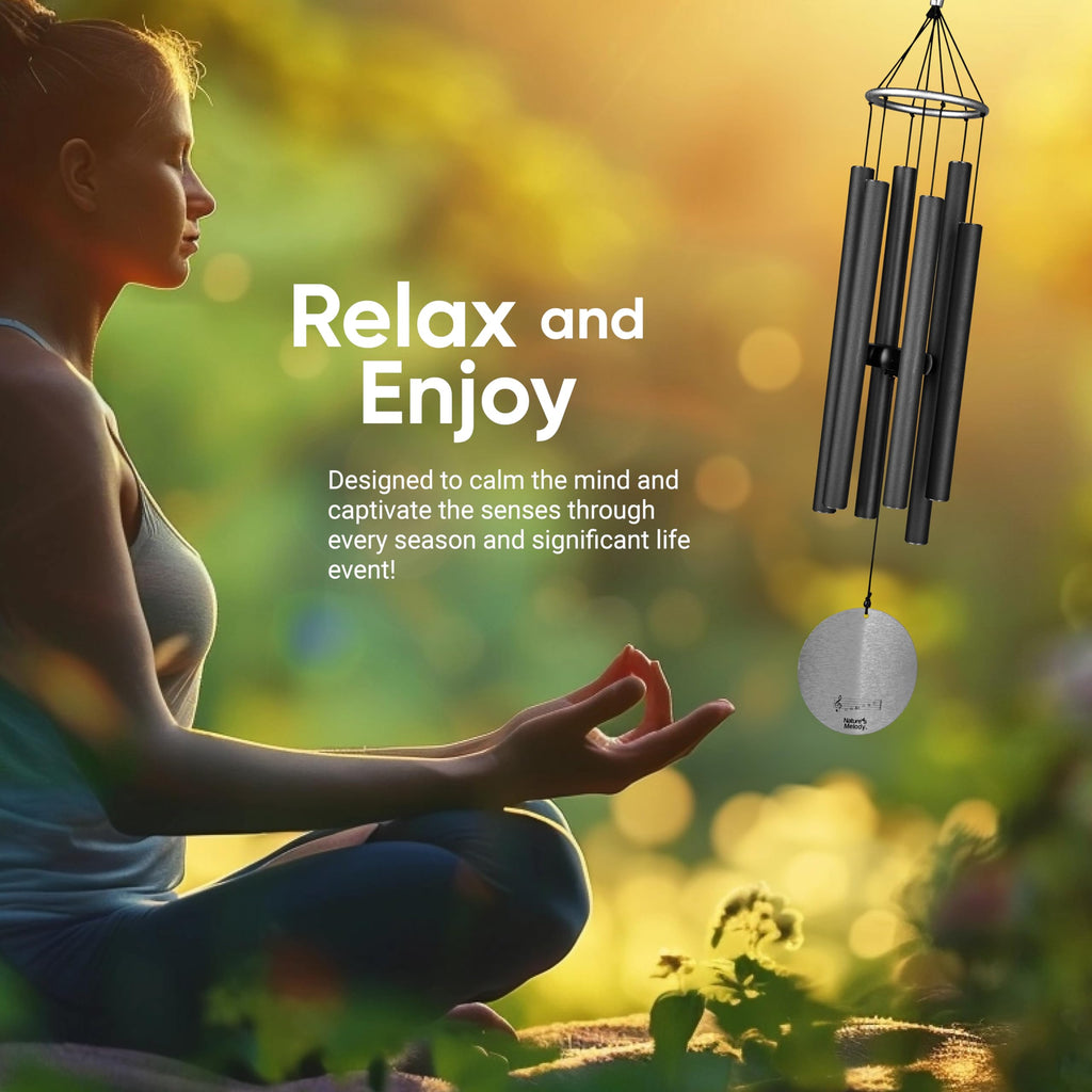 Nature's Melody 28-inch Aureole Tunes Windchime | Recycled Aluminum Black