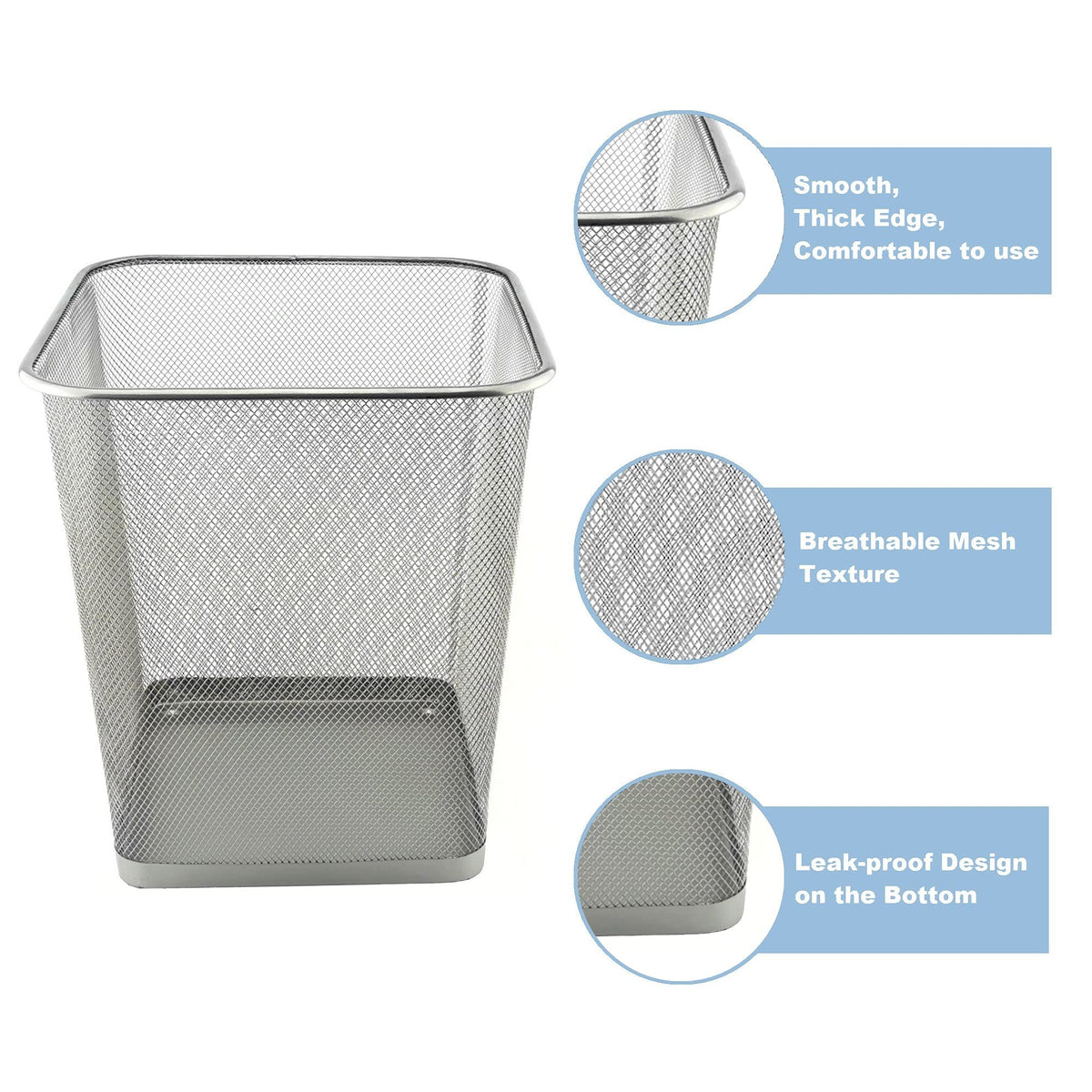 D.RECT Metal Mesh Waste Bin 18L – Silver Rubbish Bin for Office, Bedroom & Home – Durable Steel Frame, Breathable Mesh, Leak-Proof Bottom - image 4