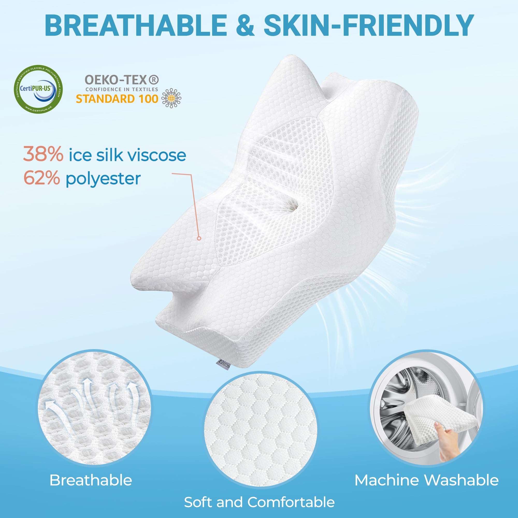 Elviros Cervical Memory Foam Pillow – Orthopedic Neck Support for Pain
