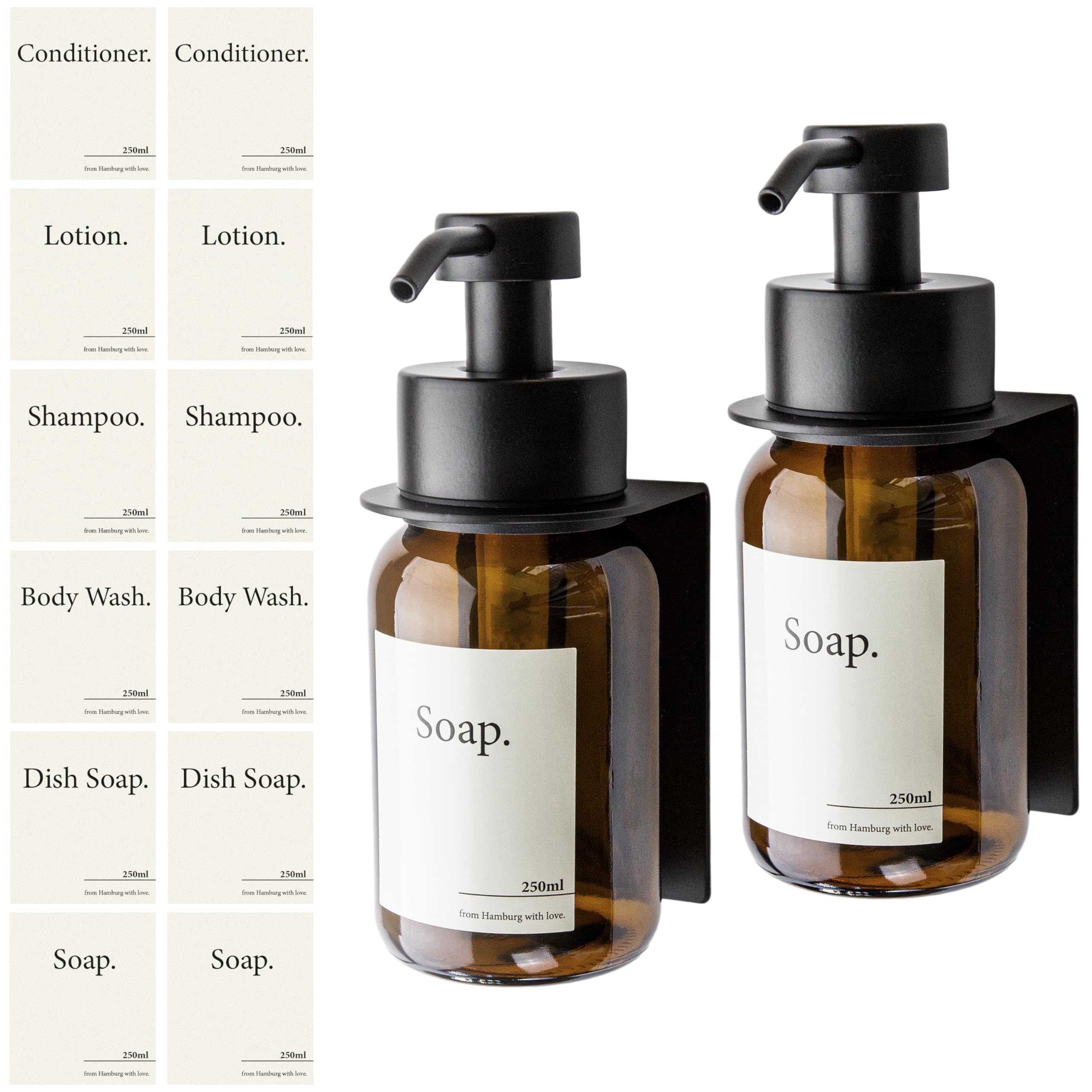 Designfactory Hamburg Glass Soap Dispenser – Wall Mounted Set of 2