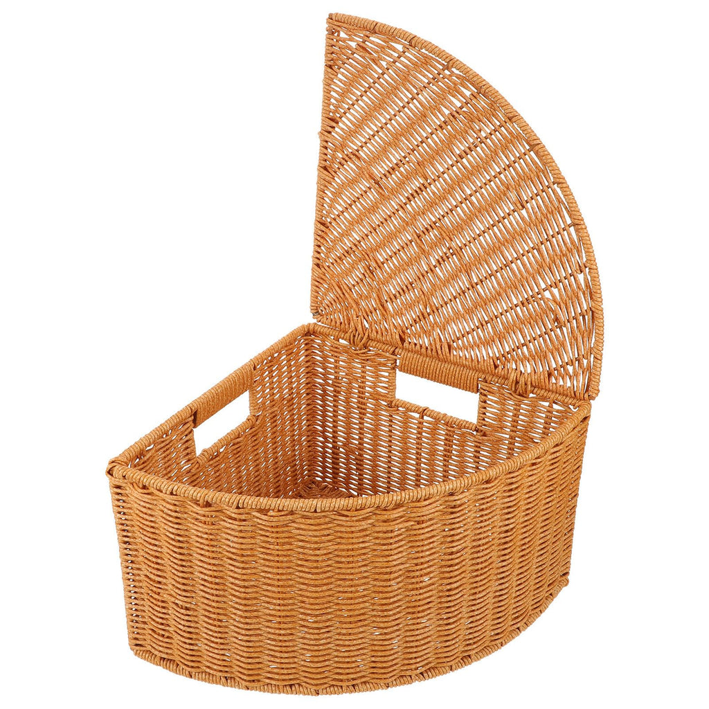TOYANDONA Triangle Woven Basket Trays: Rustic Style Woven Imitation Rattan Basket With Lid Wardrobe Storage Bin Corner Laundry Hamper For Toys Snacks - image 1