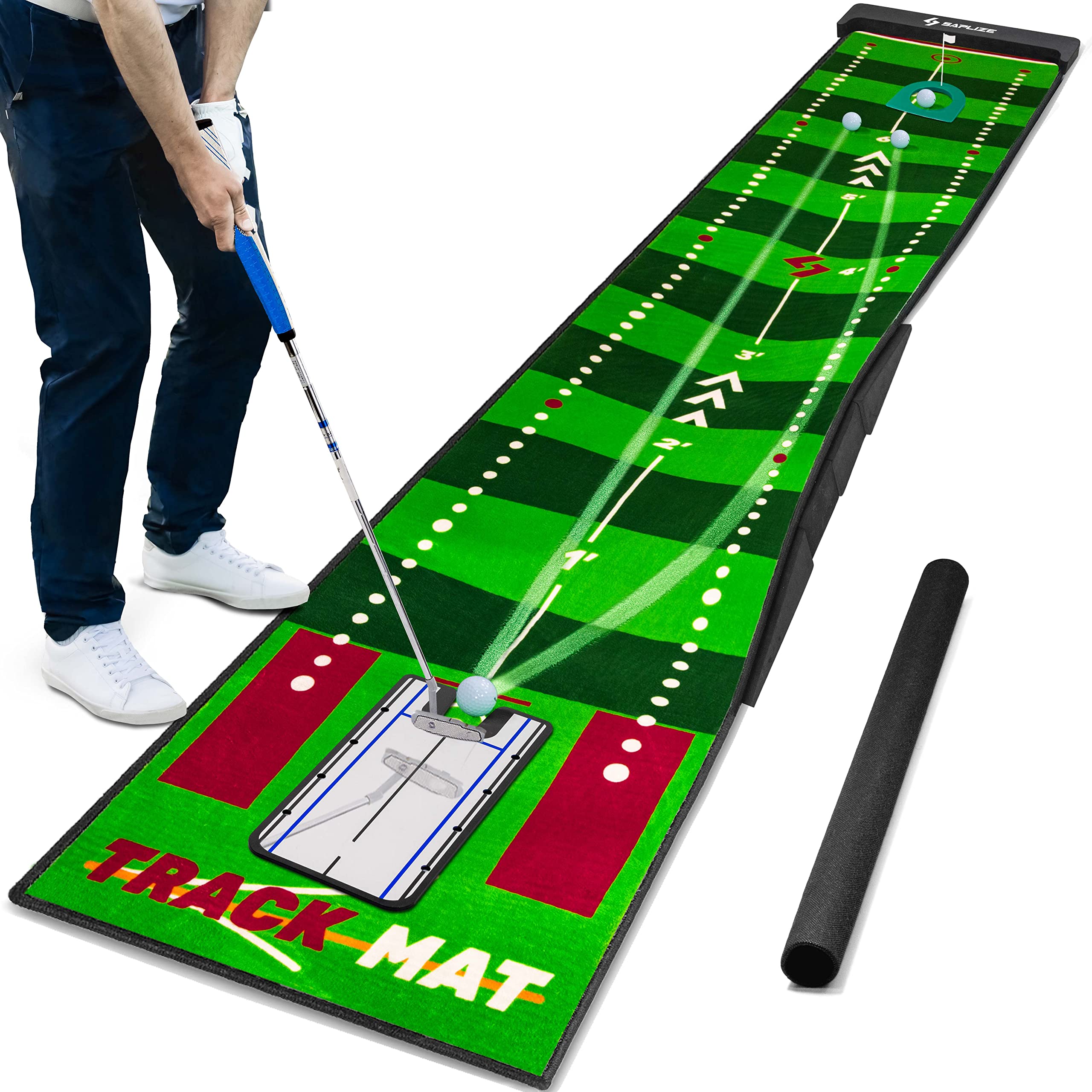 SAPLIZE Golf Putting Mat with Trajectory Tracing and Alignment Mirror
