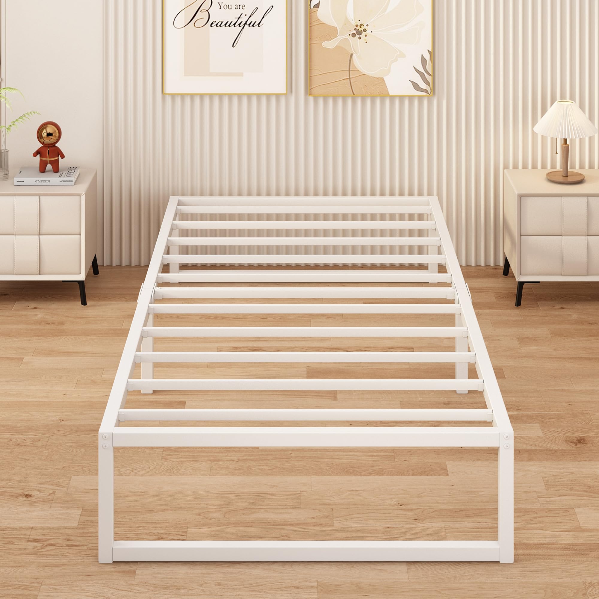 Yicensen Single Metal Platform Bed Frame | 90x200cm Steel Slat Support