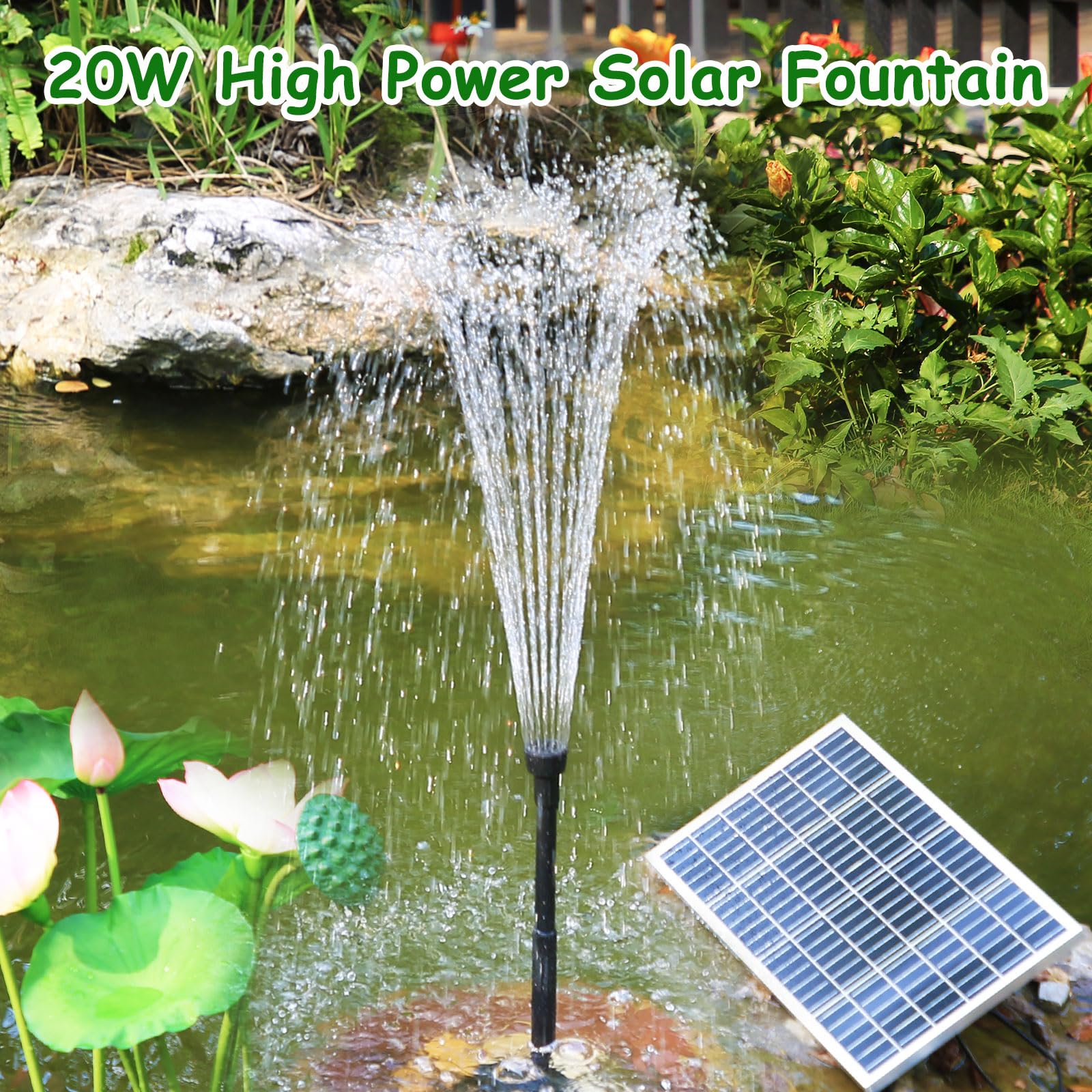 AMZtime 20W Solar Water Fountain Pump with 6 Nozzles for Bird Bath