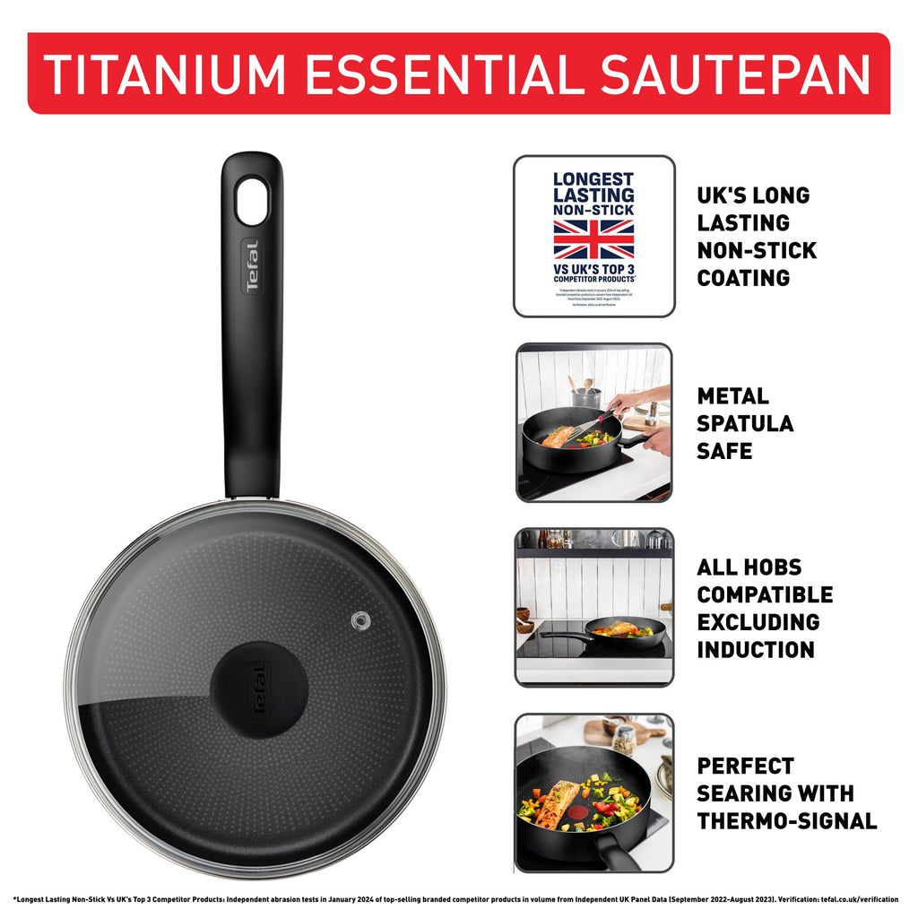 Tefal Titanium Essential Non-Stick Sautepan with Lid – 26cm
