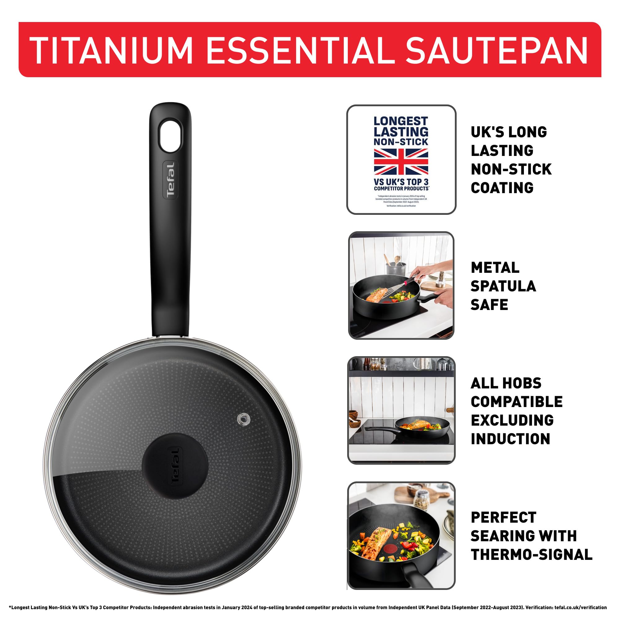 Tefal Titanium Essential Non-Stick Sautepan with Lid – 26cm