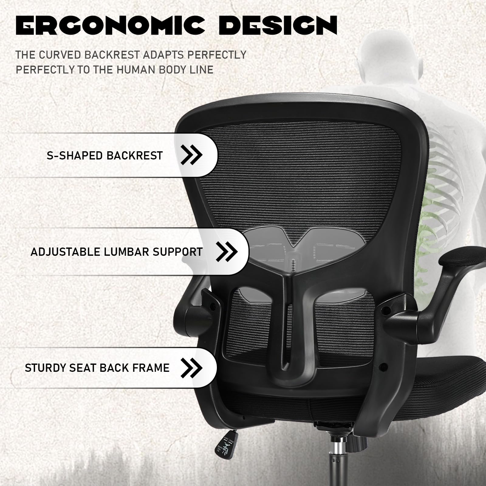 Durrafy Ergonomic Office Chair | Mesh Desk Chair with Flip-up Armrests