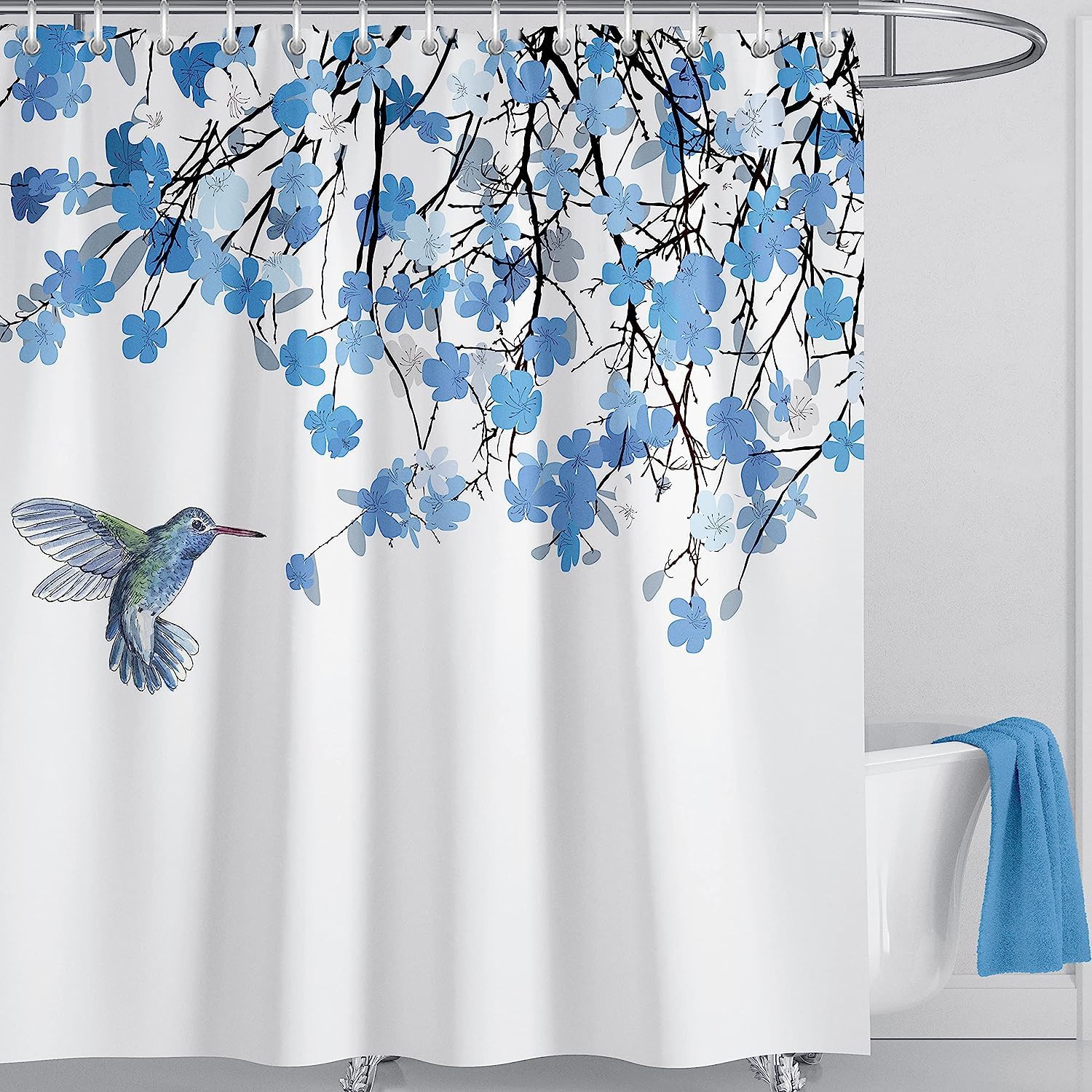 Jolof Store Blue Birds Floral Shower Curtain | 200x200cm Polyester