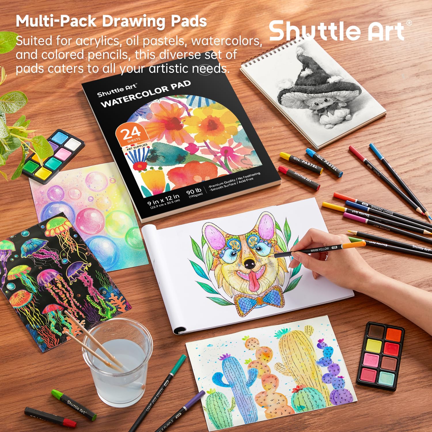 Shuttle Art 118 Piece Deluxe Art Set | Wooden Case Drawing & Painting Kit