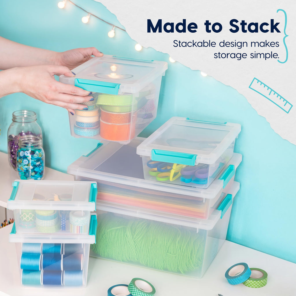 IRIS USA Storage Bins with Lids for Craft Storage, 6-Pack, 4.3 Qt Plastic Stackable Sensory Bin Organizer Container Clip Box for Art Craft Scrapbook - image 5