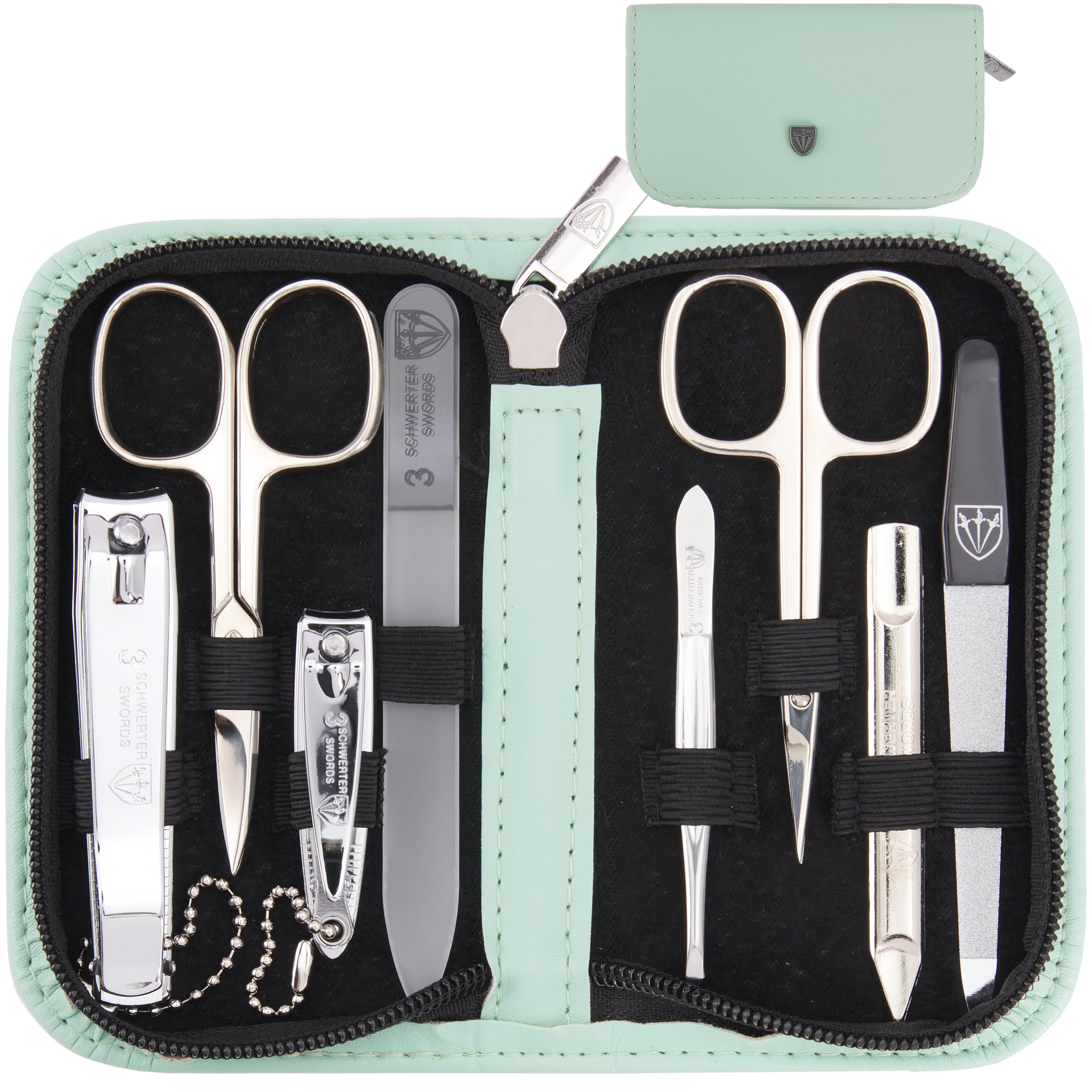 3 Swords Germany 8-Piece Manicure Pedicure Kit | Mint Leather Case