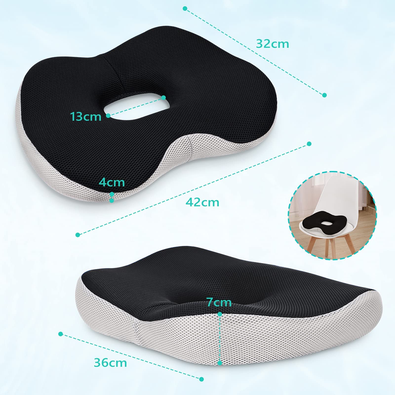 Feagar Donut Cushion - Memory Foam Orthopedic Seat for Tailbone Pain Relief