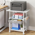 OYRREU 3 Tier Printer Stand on Wheels, Height Adjustable Mobile Table White - image 1
