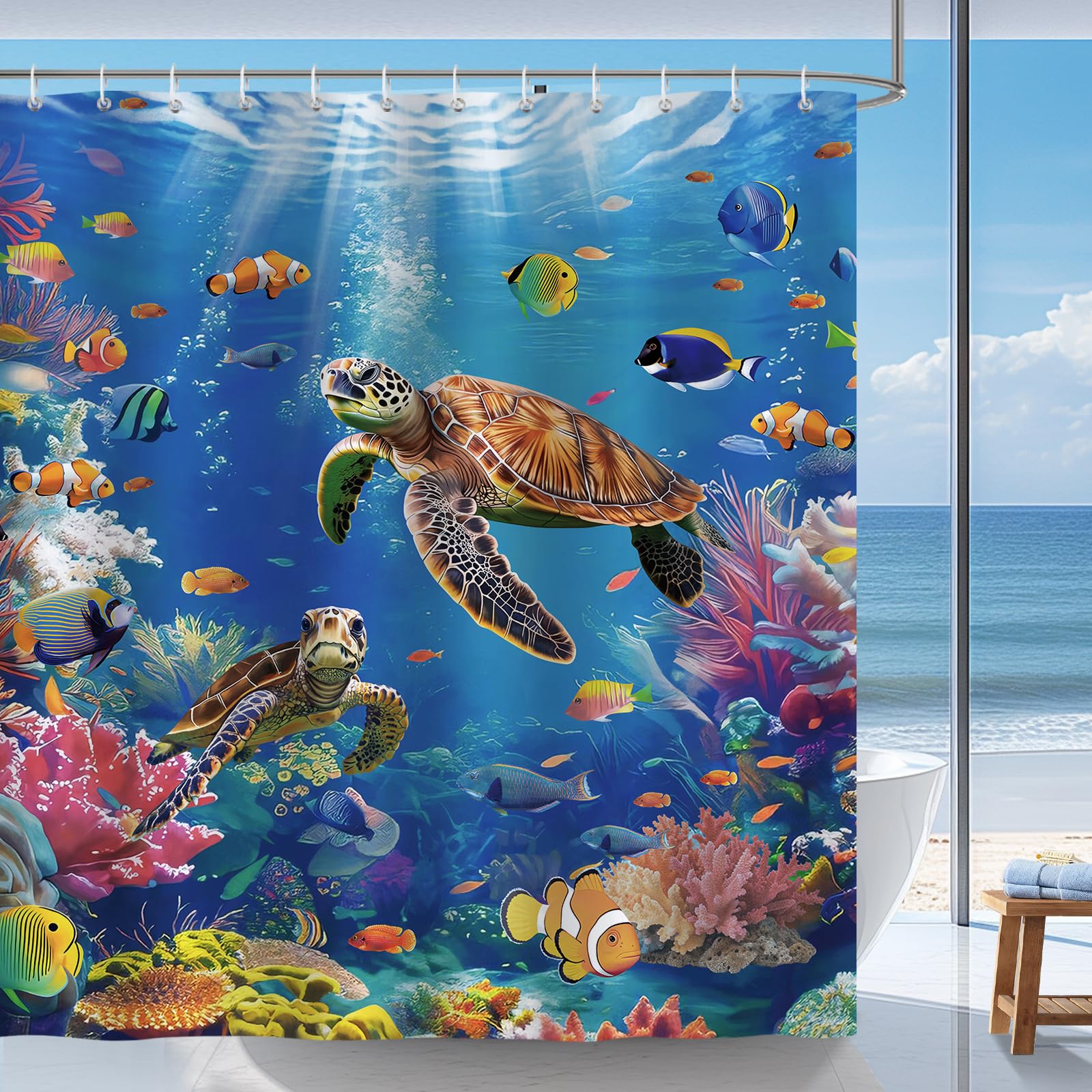 Bonhause Sea Turtle Shower Curtain | Waterproof Polyester, 180x180cm