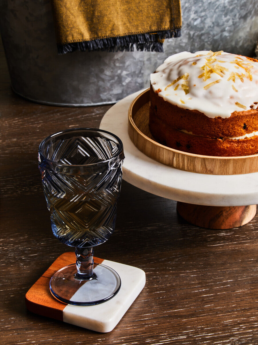 Orsina Round White Marble and Acacia Wood Cake Stand – 12 Inch