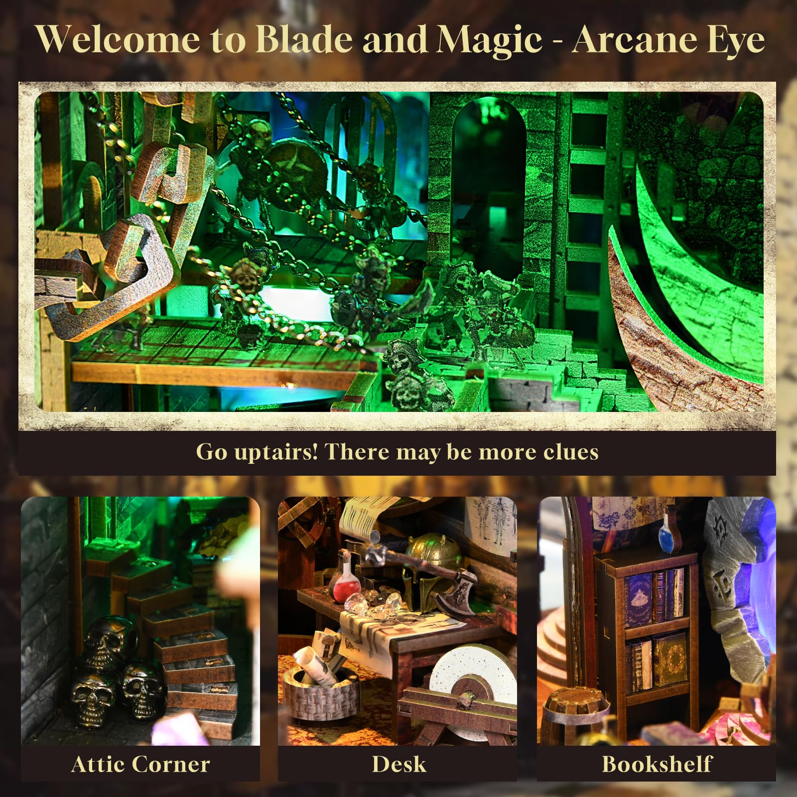 MiniCity Book Nook Kit – Blade and Magic 3D Wooden Puzzle with LED Light
