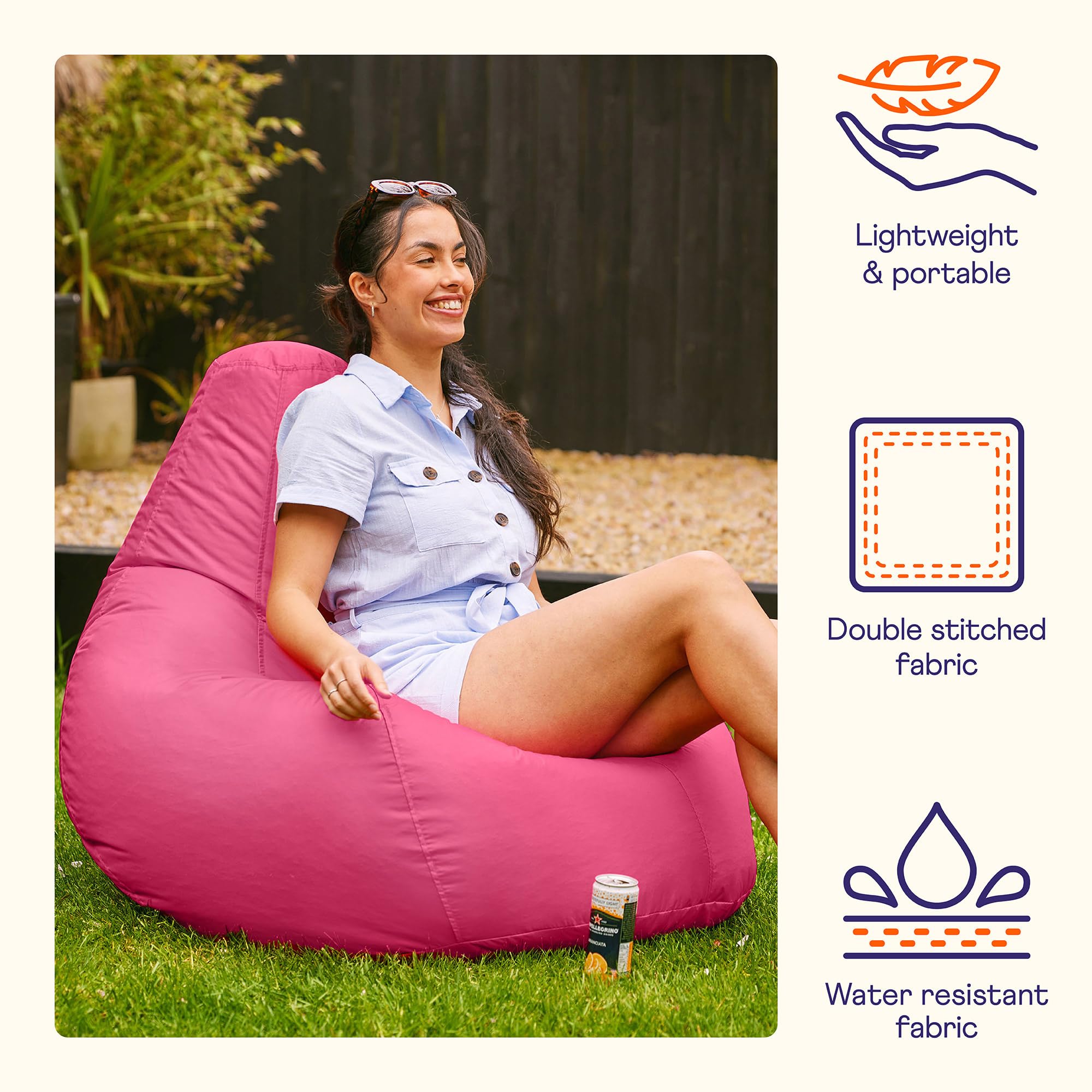 Bean Bag Bazaar Recliner Gaming Chair – Pink Water Resistant Outdoor Beanbag