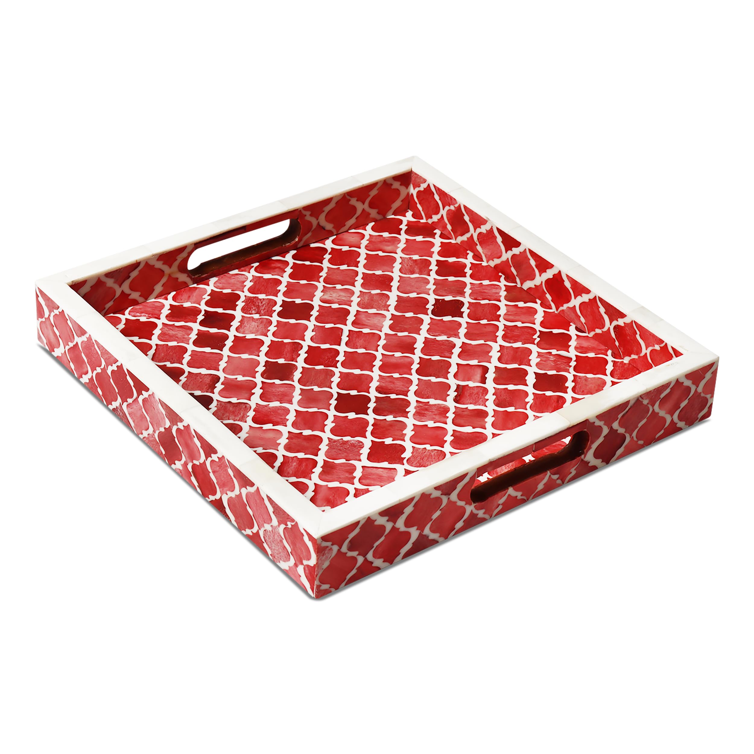 Handicrafts Home Red Moroccan Bone Inlay Decorative Ottoman Tray - 12x12