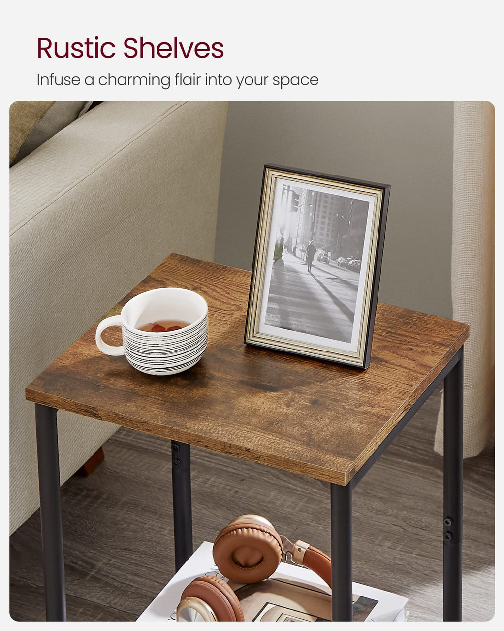 VASAGLE Set of 2 Side Tables – Industrial 2-Tier Bedside Tables