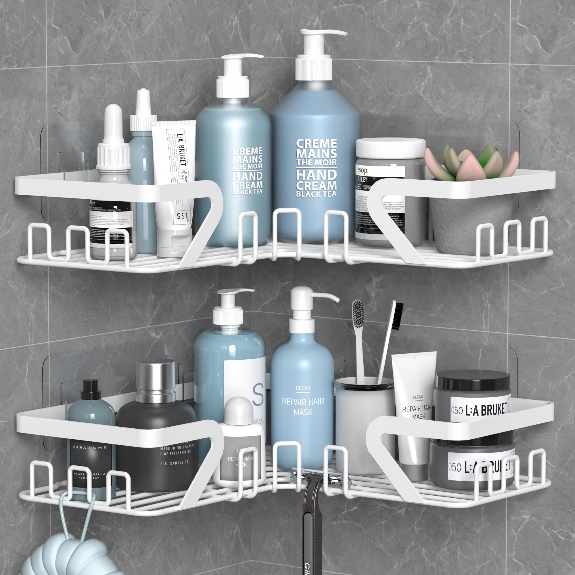 Kegii Corner Shower Caddy with Soap Holder – No Drilling Storage, White