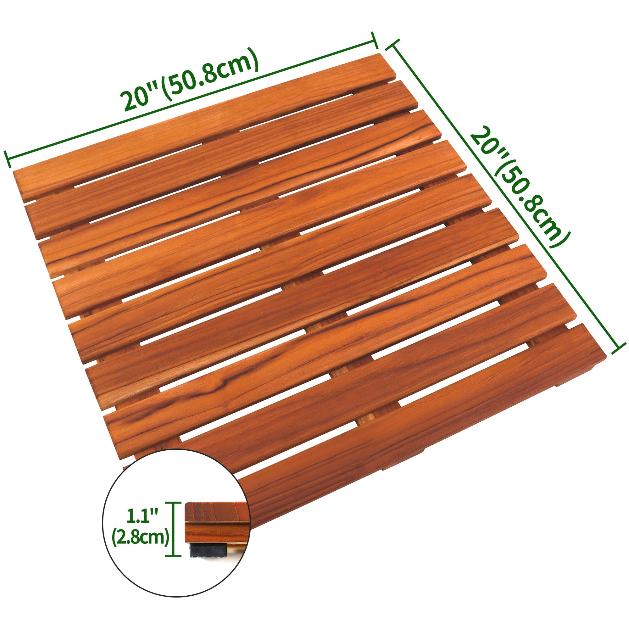 VaeFae Teak Shower Mat – Non-Slip Wooden Spa Bath Mat, 50.8 x 50.8 cm