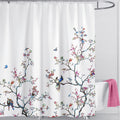 LIVETTY Floral Bird Fabric Shower Curtain – 180x200cm Waterproof White