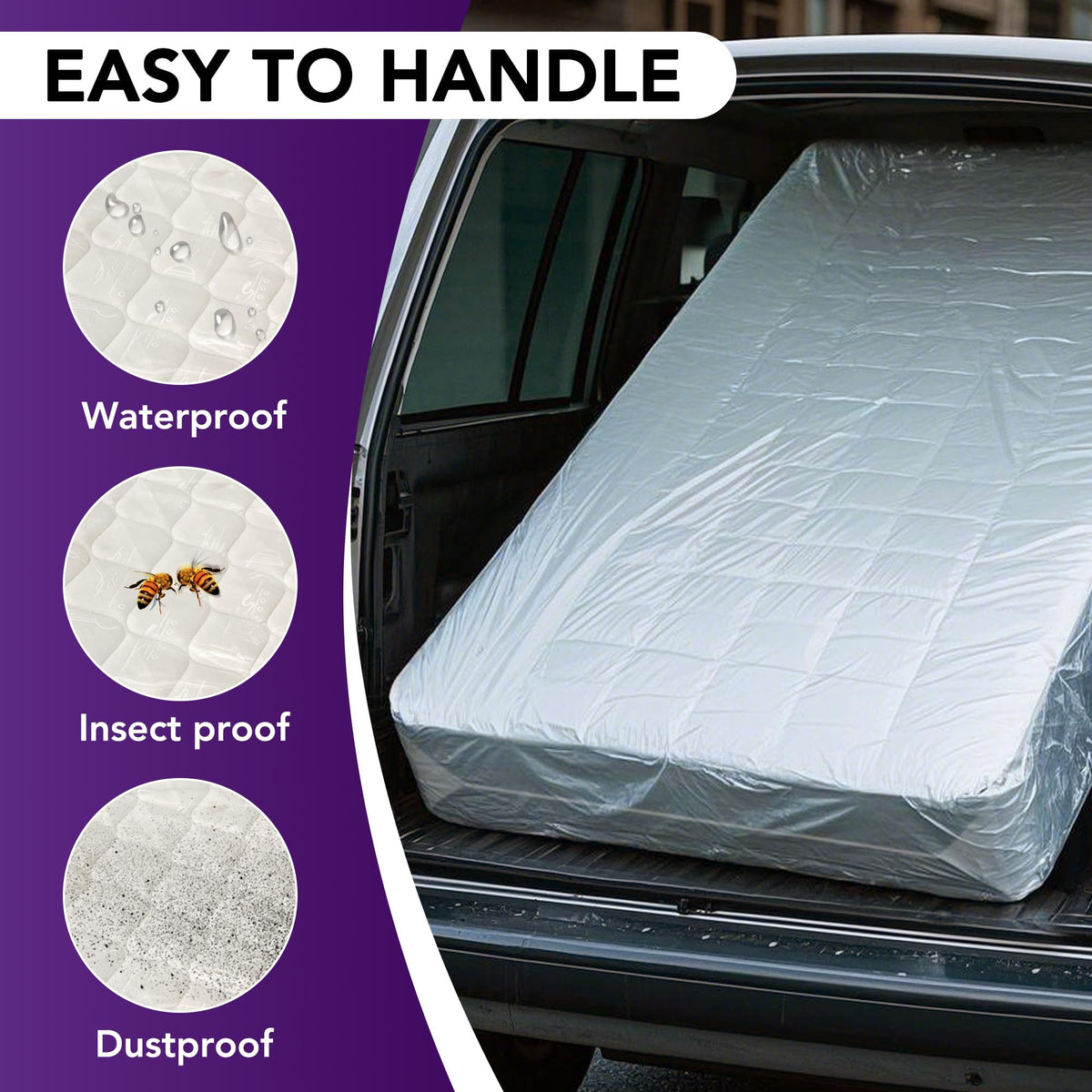 Mattress Bag for Moving and Storage, 5 Mil Heavy Duty Bed Mattress Cover, Mattress Protector Super Thick and Tear Resistant Double - image 5