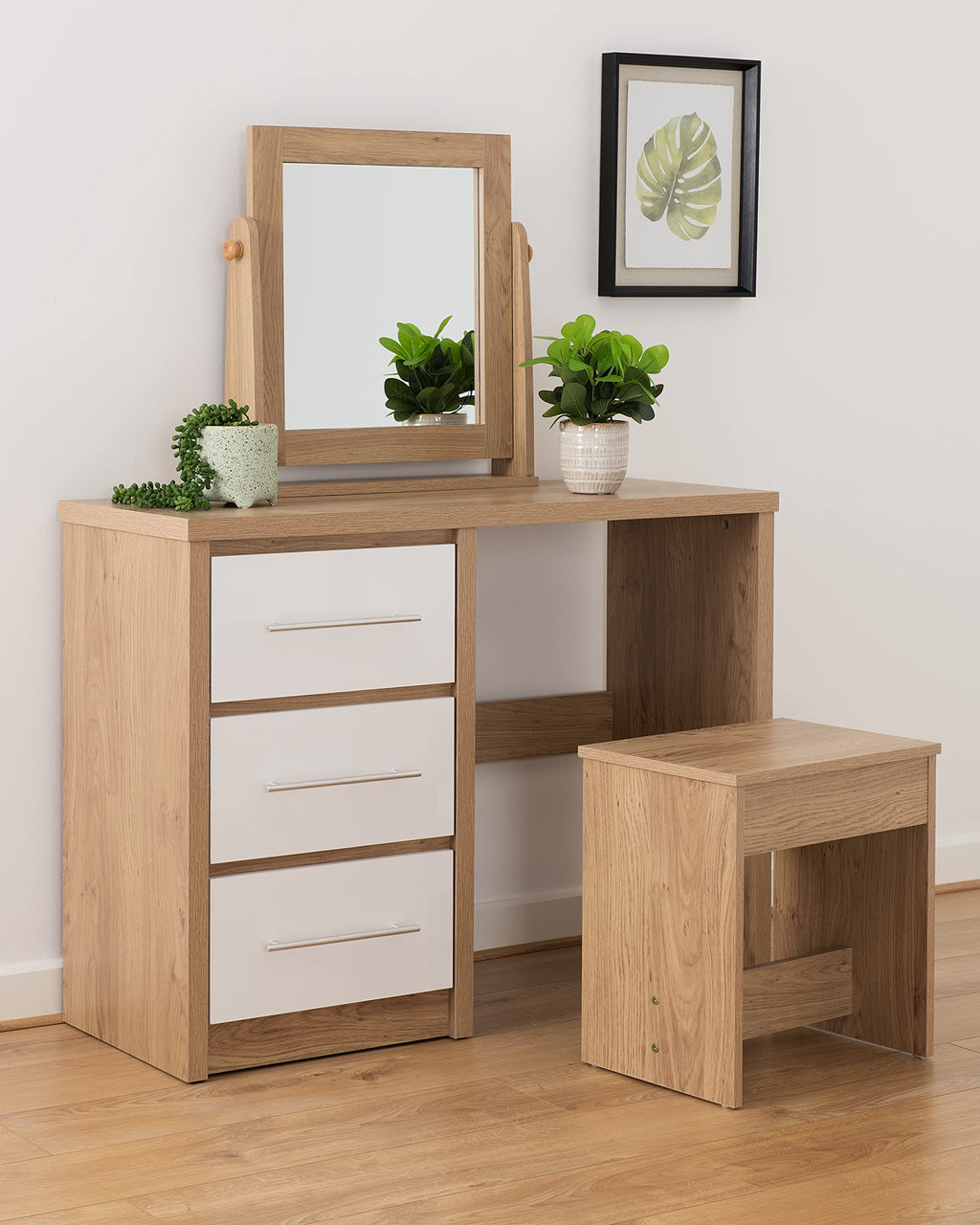 Seconique Seville Dressing Table Set in White Gloss/Light Oak Effect Veneer - image 1