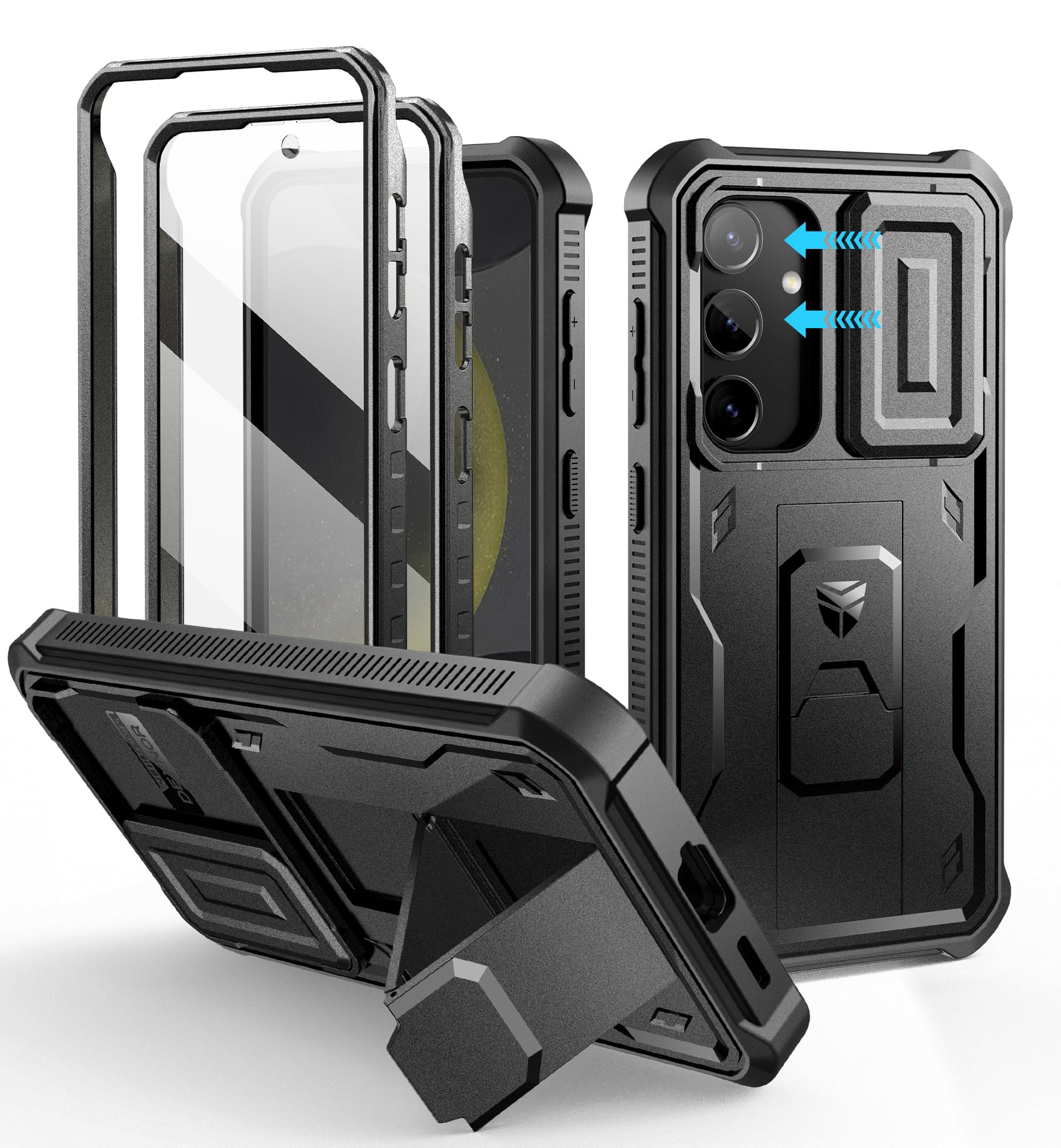 Dexnor Samsung Galaxy S24 Rugged Case with Camera Cover & Kickstand