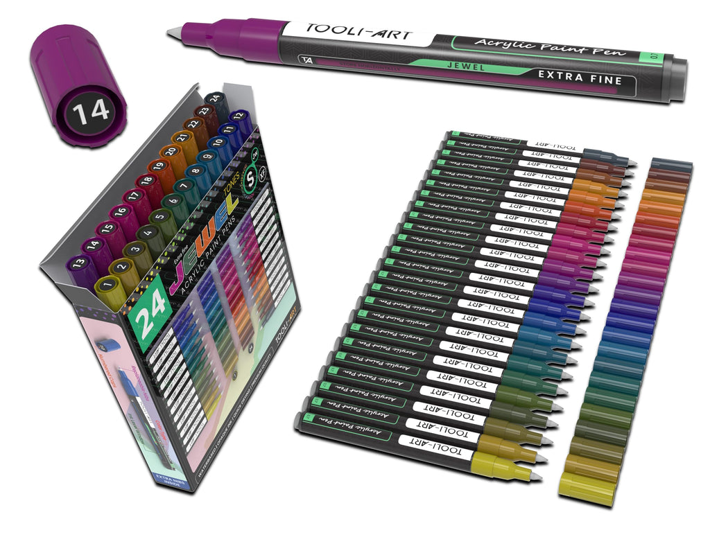 TOOLI-ART Jewel Acrylic Paint Markers – 24 Extra-Fine 0.7mm Pens for Rocks