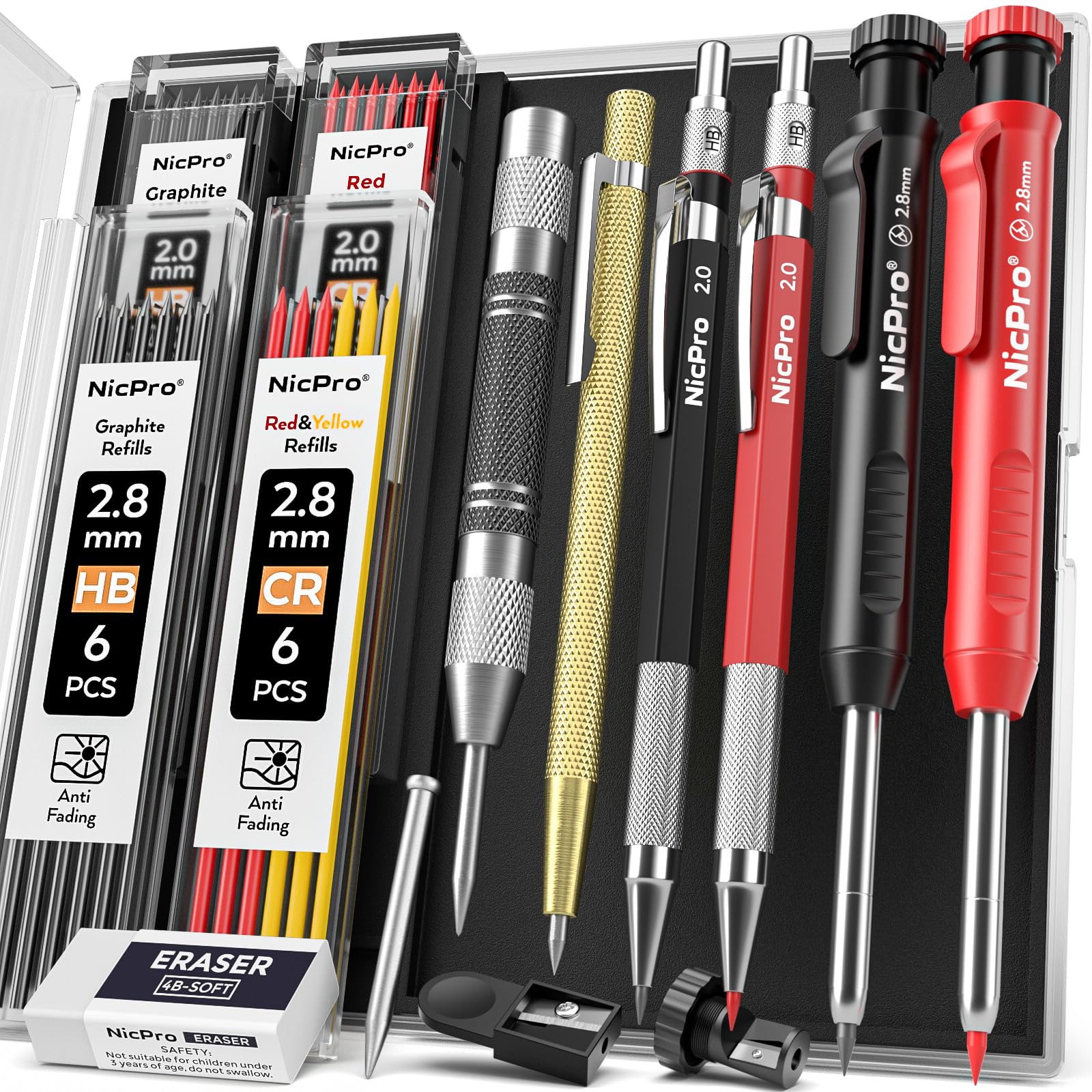 Nicpro Carpenter Pencil Set – 11 Pack Mechanical Tools with 40 Refills
