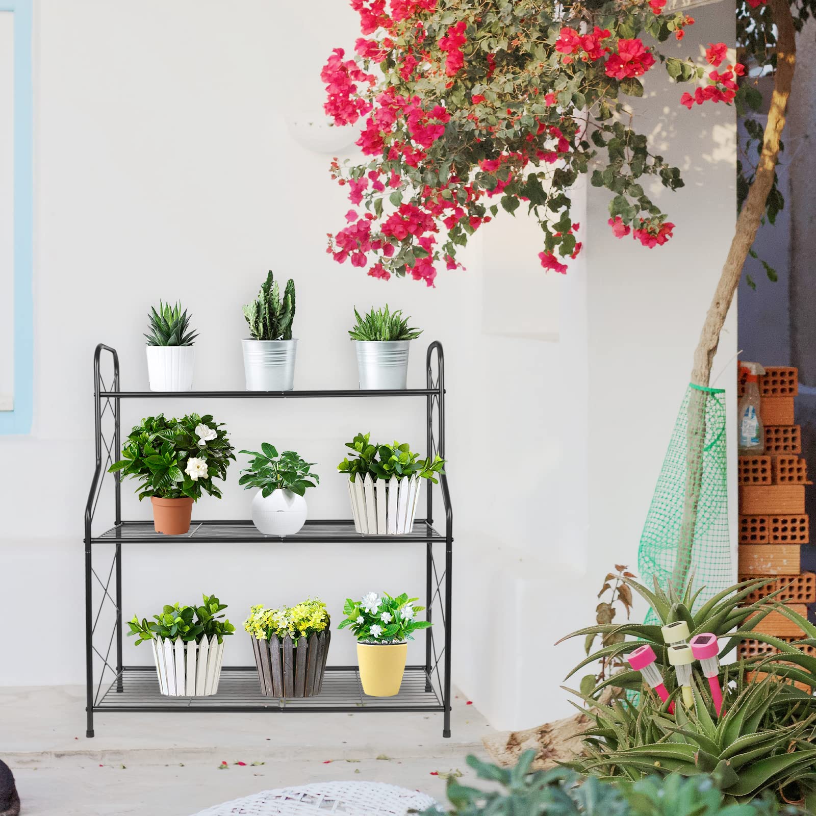 Mutool 3 Tier Metal Plant Stand – Wrought Iron Ladder Shelf for Indoor Outdoor