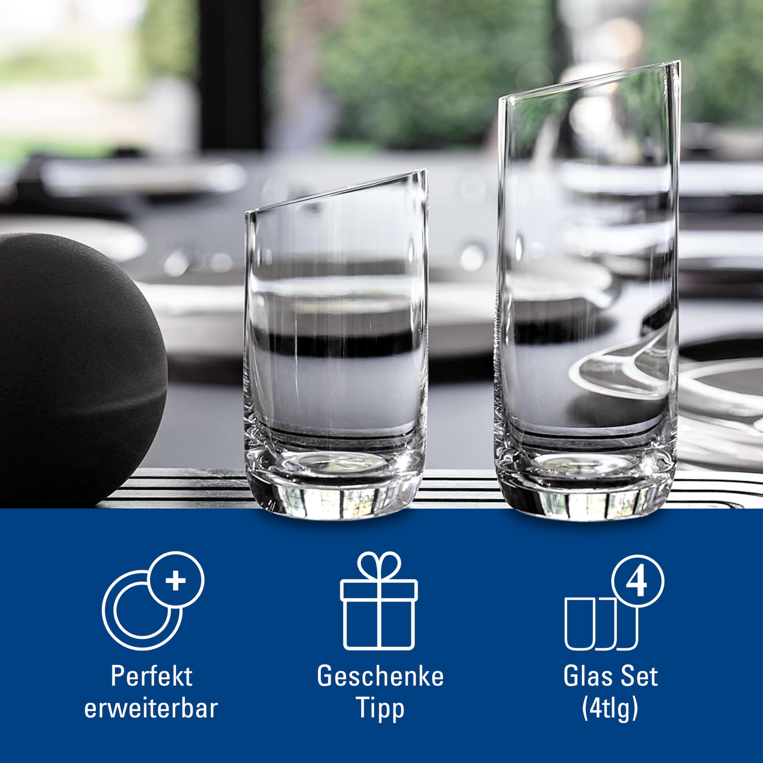 Villeroy & Boch NewMoon Tumbler Set | 4-Piece Crystal Glass Water Glasses