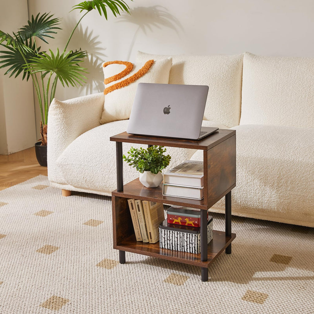 Aibiju 3-Tier S-Shaped Side Table | Narrow End Table with Storage Shelf