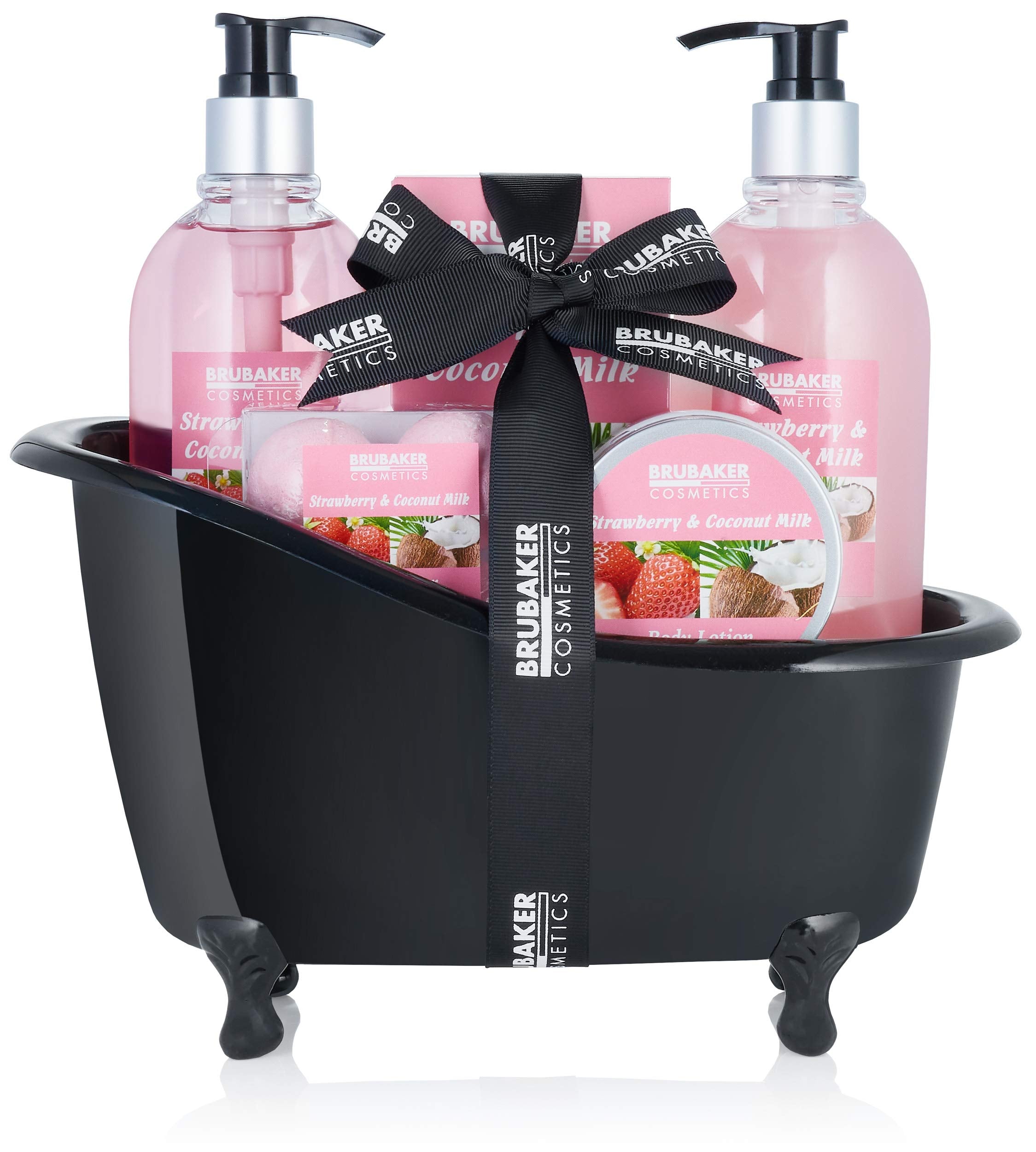 BRUBAKER Strawberry Coconut 9-Piece Bath Gift Set with Deco Bathtub