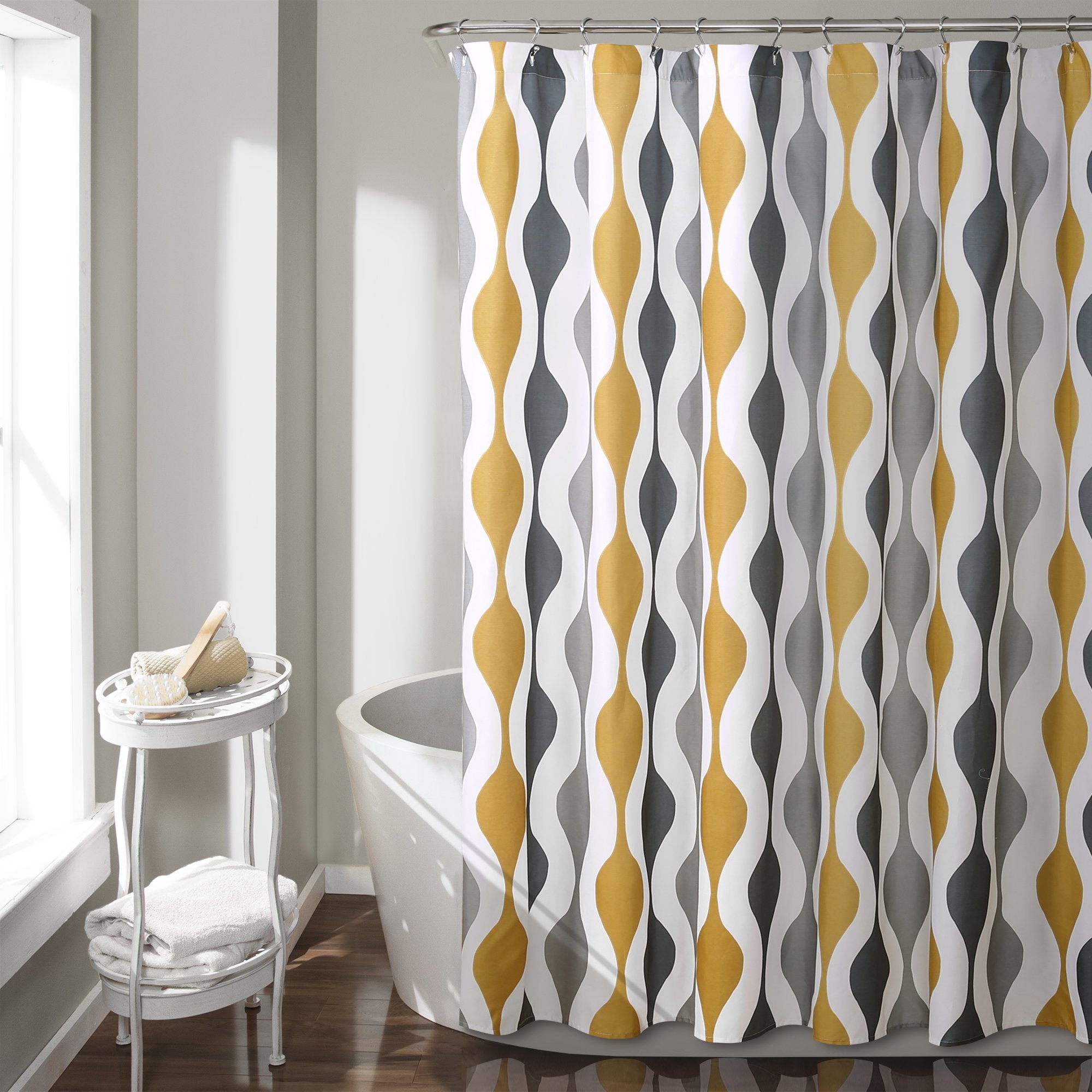 Lush Decor Mid Century Geo Shower Curtain | 72x72 Boho Polyester - Gold