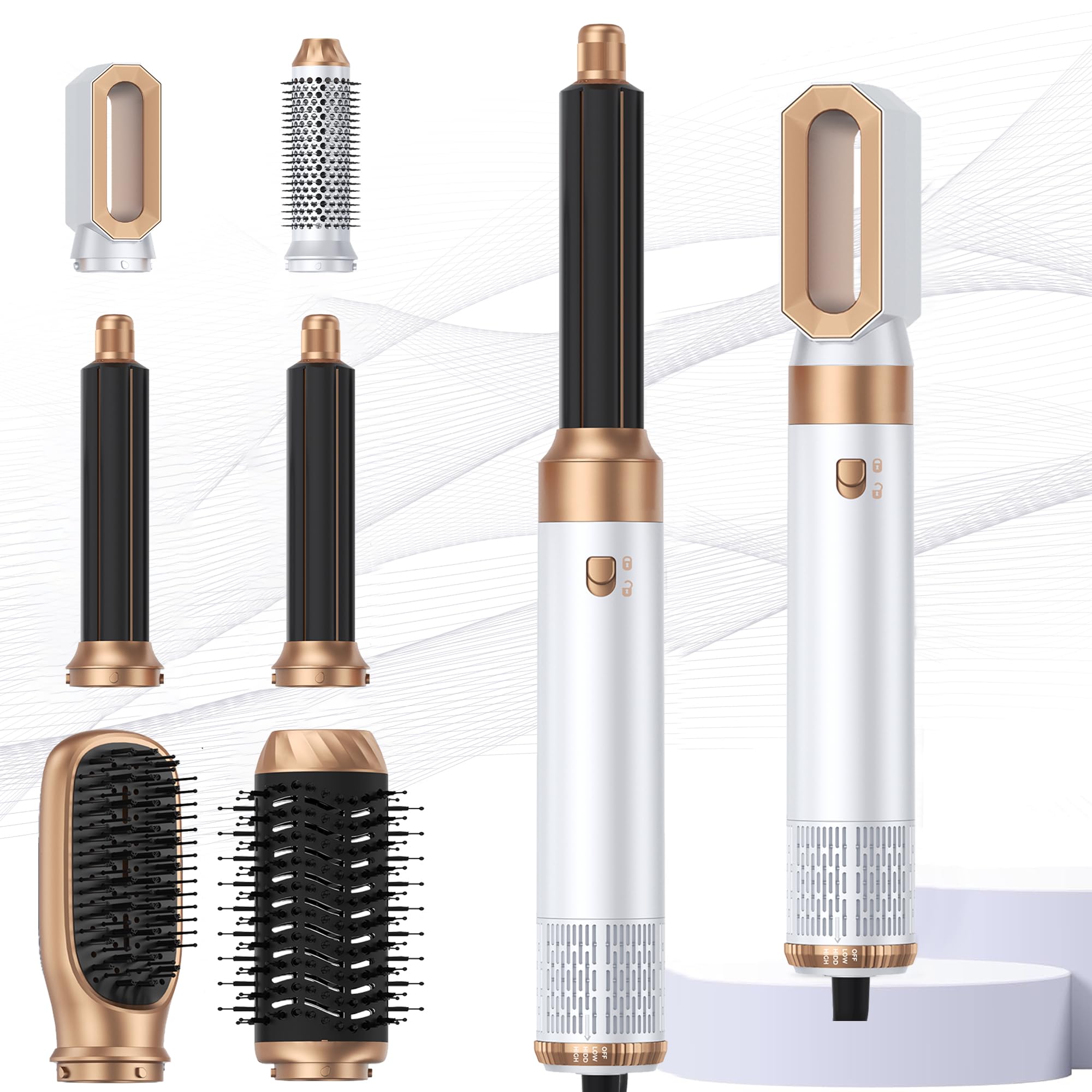 MogaWave 6-in-1 Air Styler – Ionic Hair Dryer Brush and Auto-Wrap Curler