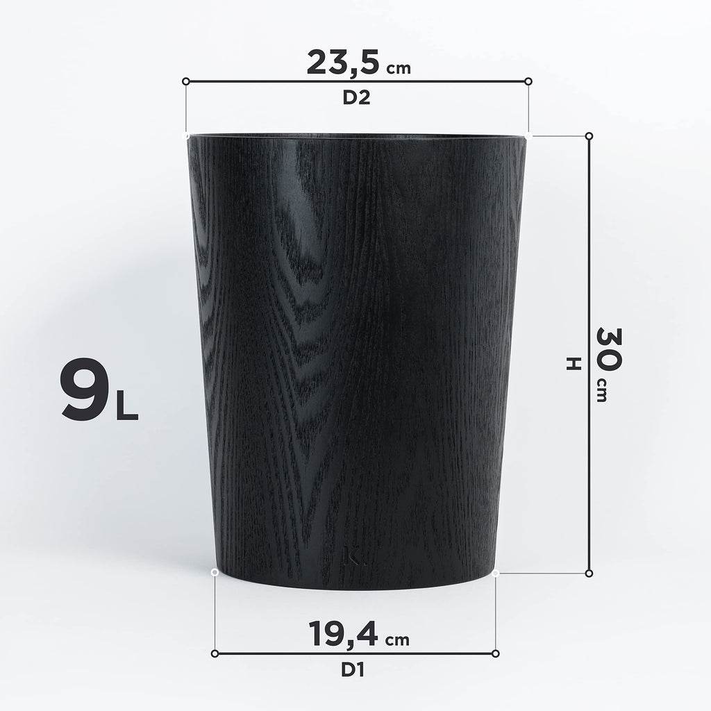 Kazai Börje Real Wood Waste Paper Bin | 9L Oak Black Wooden Basket