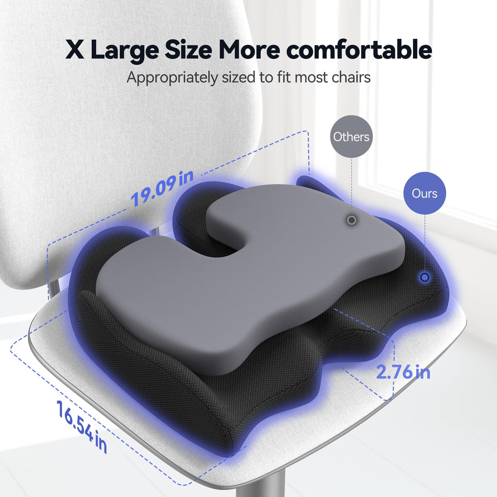VOXON X-Large Memory Foam Seat Cushion | Ergonomic Coccyx & Sciatica Support