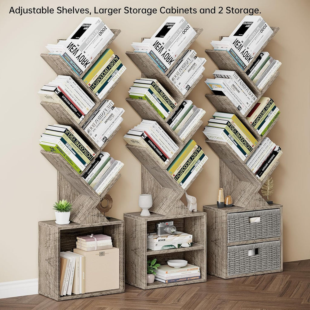 Vagusicc 6 Tier Tree Bookshelf, Modern Floor Standing Bookcase with Storage Drawer, Space Saving Storage Organizer Book Shelves for Books - image 2